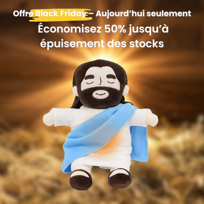 CalinSacré™ – Peluche Jésus Apaisante avec Respiration & Lumière Réconfortante